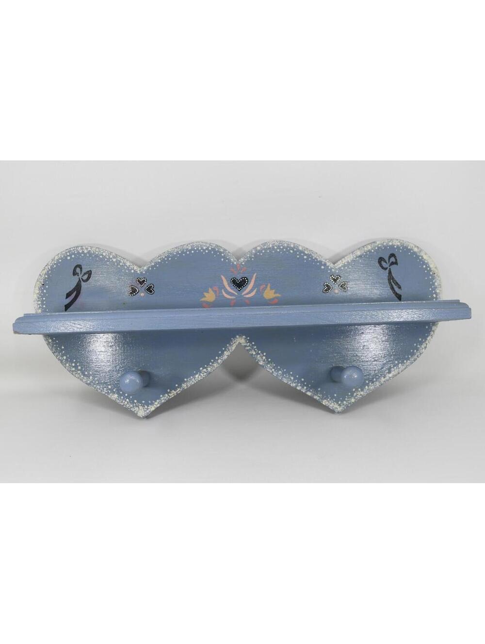 VTG Wood Wall Shelf Painted Heart Country Granny Core Farmhouse 1980s w/ Pegs